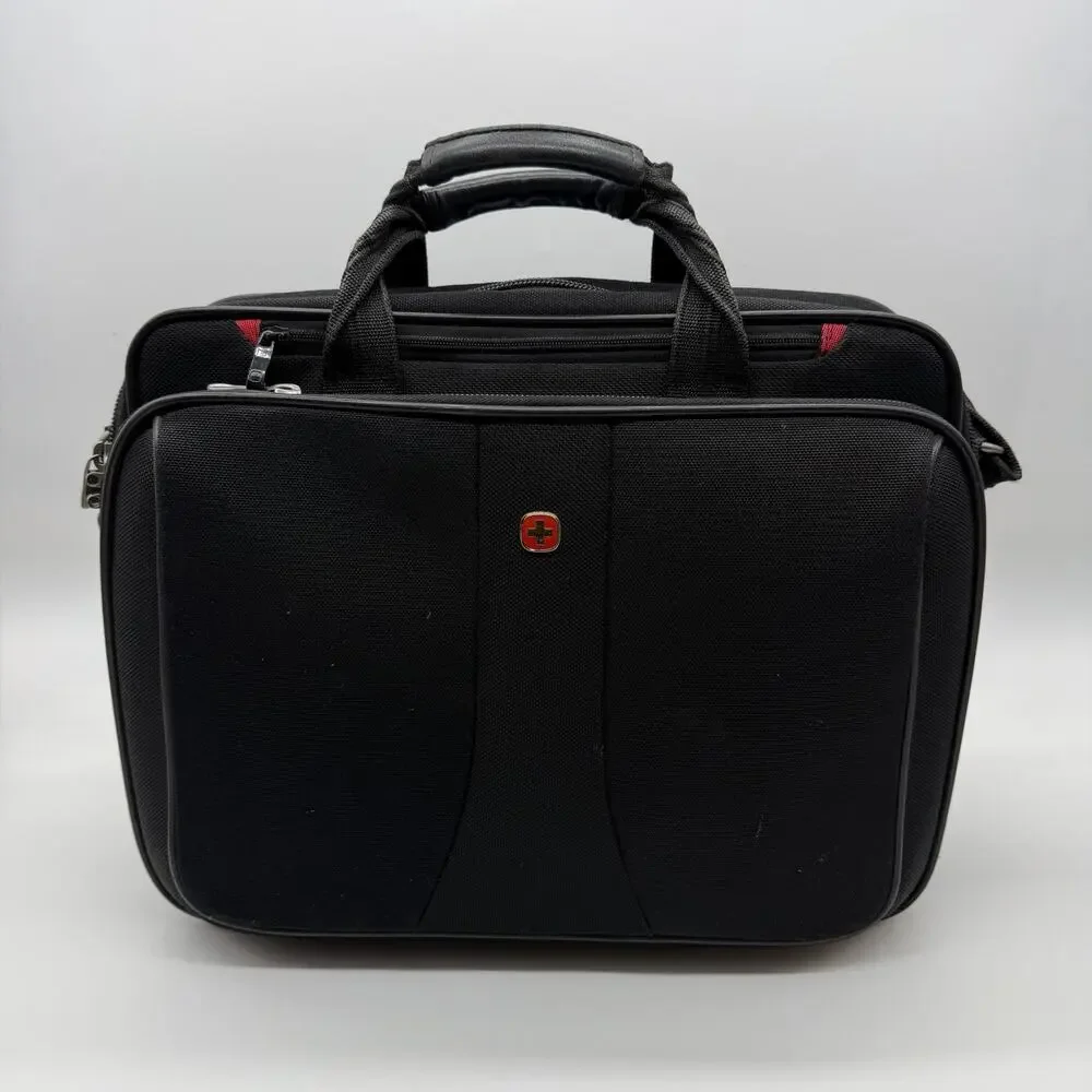 Wenger SwissGear Black Laptop Briefcase Messenger 17” Shoulder Strap Bag